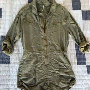 Free People Olive Utility Jumpsuit